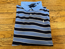 Men's Polo Golf Ralph Lauren Pro Fit Blue  White Striped Polo Shirt, Size XL