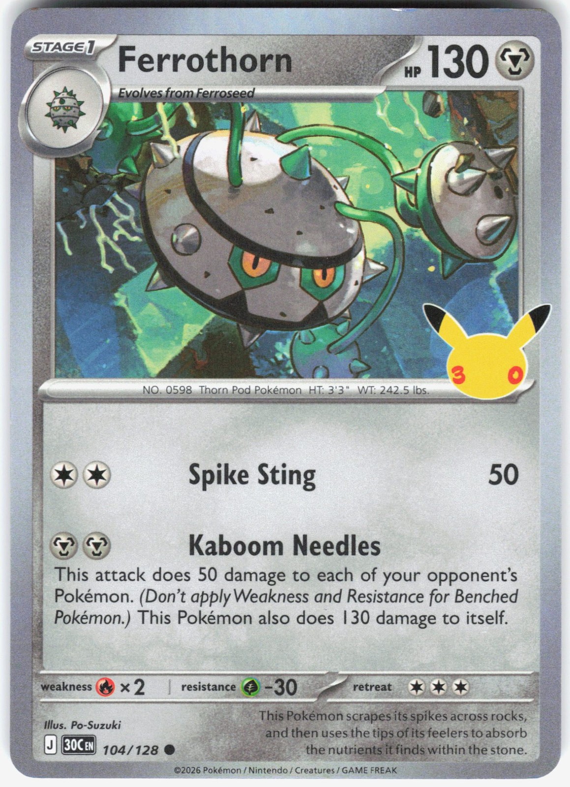 Ferrothorn 104/128 ME: 30th Celebration Common Holofoil Pokemon NM