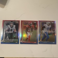 Topps Chrome 2025 NFL Rookie Brady Cook, Royals, Da Shawn Red White and Blue