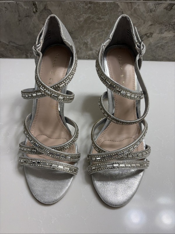 Kelly & Katie "Reekie" Metallic Silver Rhinestone Dress Sandal Heels 7M