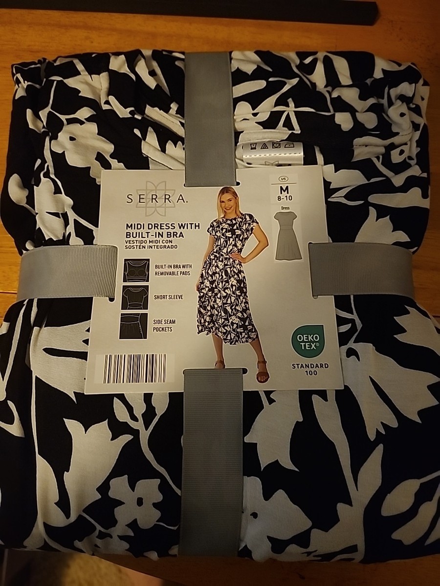 Women's SERRA MIDI DRESS WITH BUILT IN BRA NEW BLACK/WHITE Medium | eBay