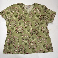 Disney Bambi/Thumper/Roses Medical Scrub Wm Sz XL Poly Cotton Sage Green. EUC