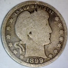 1899 Barber Quarter SILVER Coin FULL BOLD DATE  LOW SHIP  NR AUCTION