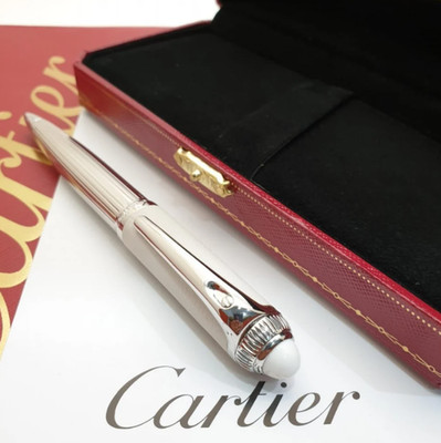 New Cartier Santos White Silver Ballpoint Pen Limited Edition Boxed Gift