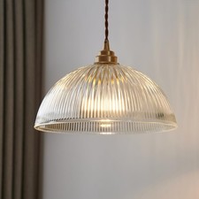 Nordic Simple Ribbed Glass Dome Shade Pendant Light Single Light Kitchen Island