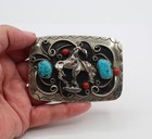 SW Navajo Style Belt Buckle Silvertone End Trail Horse Rider  3.5" L Unisex LZJ2 — photo 1