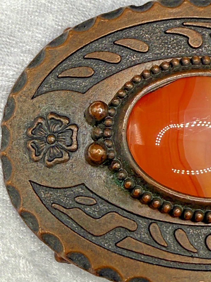 Hebilla Cinturón Piedra Vintage Naranja Tono Latón LEER Foto 2 de 4