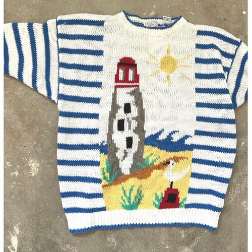 Vintage Lighthouse Short Sleeve Sweater Knit Tops Vintage 80s, 90s, Seagull - Picture 4 of 5