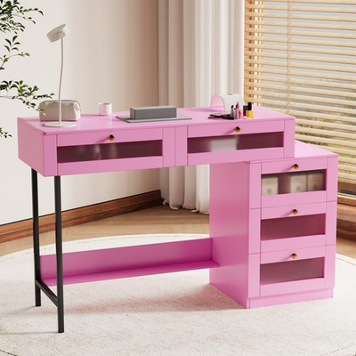 #ad Pink Manicure Table Nail Desk Nail Table Beauty Salon Station w Storage Drawers $113.51