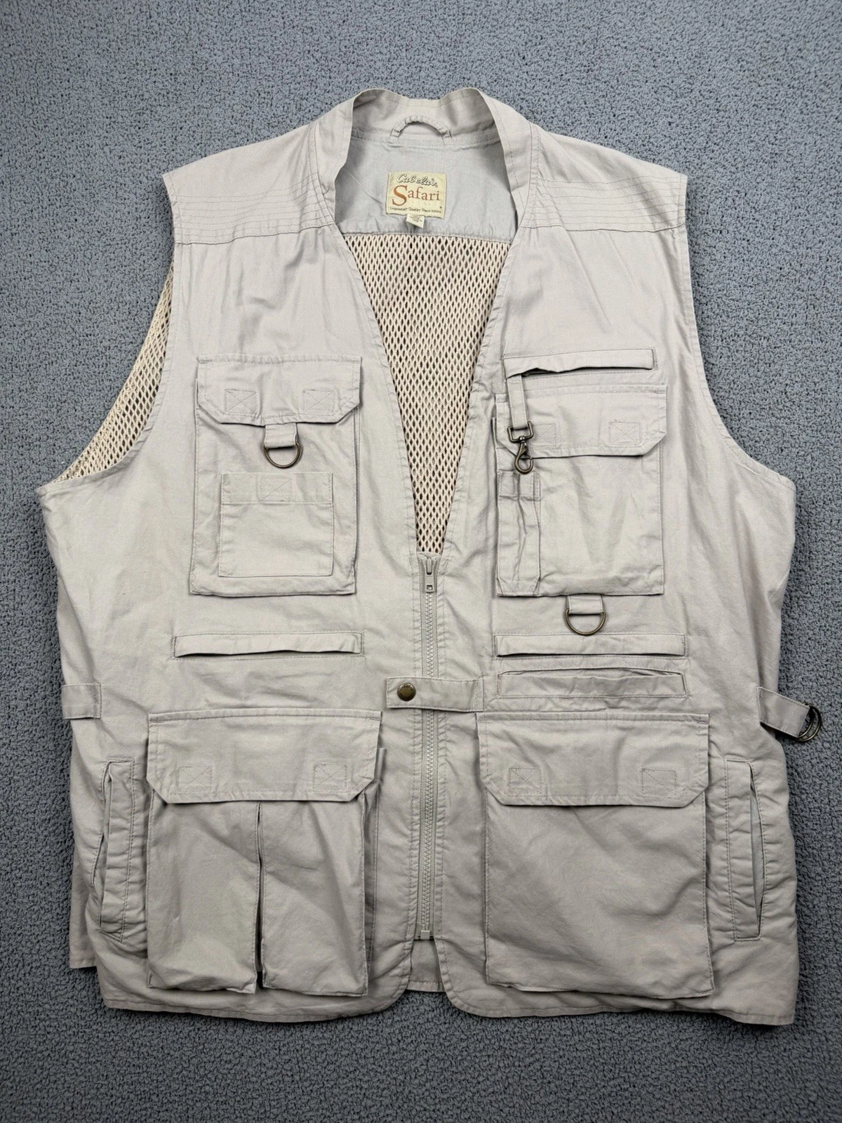 Cabelas Safari Series Vest Mens XL Khaki Pockets Utility Fishing Outdoor Hunting