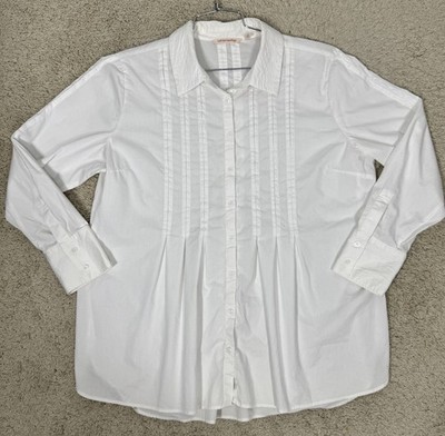 Soft Surroundings Marseilles Crisp White Button Up Tunic Shirt Pleated Size XLP