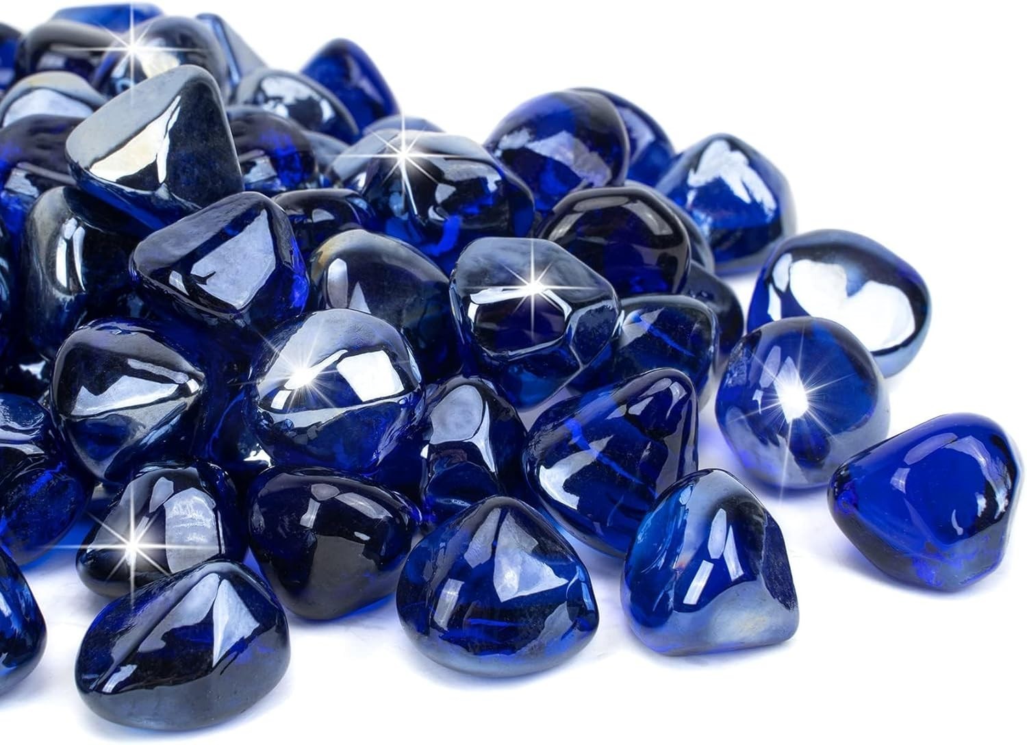 Gorgeous Cobalt Blue Reflective Fire Glass Rocks, 20 lbs - 1 Inch for Fire Pits