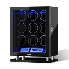 Fingerprint Unlock Watch Winder For 9 Watches LCD Touch Screen Display Box Case