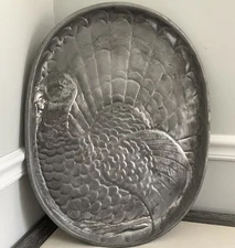 Huge Arthur Court Inspired Reproduction Cast Aluminum 22” Turkey Display Platter