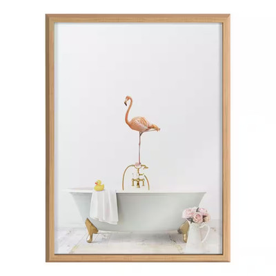 Blake Flamingo Cottage Bathroom by Amy Peterson Art Studio Natural Framed Printe