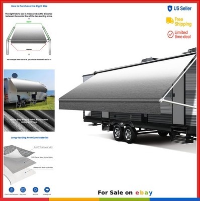 RV Awning Fabric Replacement 21 Ft 8.5 Ft Width Heavy Duty Vinyl Black Fade