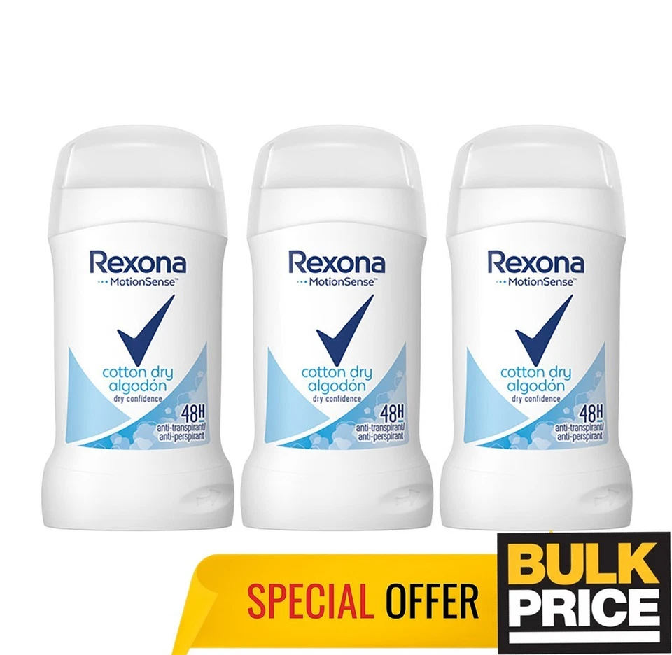 Rexona Cotton Dry Deodorant Stick 48H Sweat Odor Protect MotionSense Tech 3-Pack - Image 2 of 4