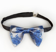 Handmade Men's Blue Paisley Bow Tie Pre-tied Adjustable Neck Strap