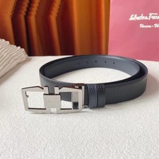Ferragamo Black/blue Reversible belt 120cm silver Geometric buckle Men
