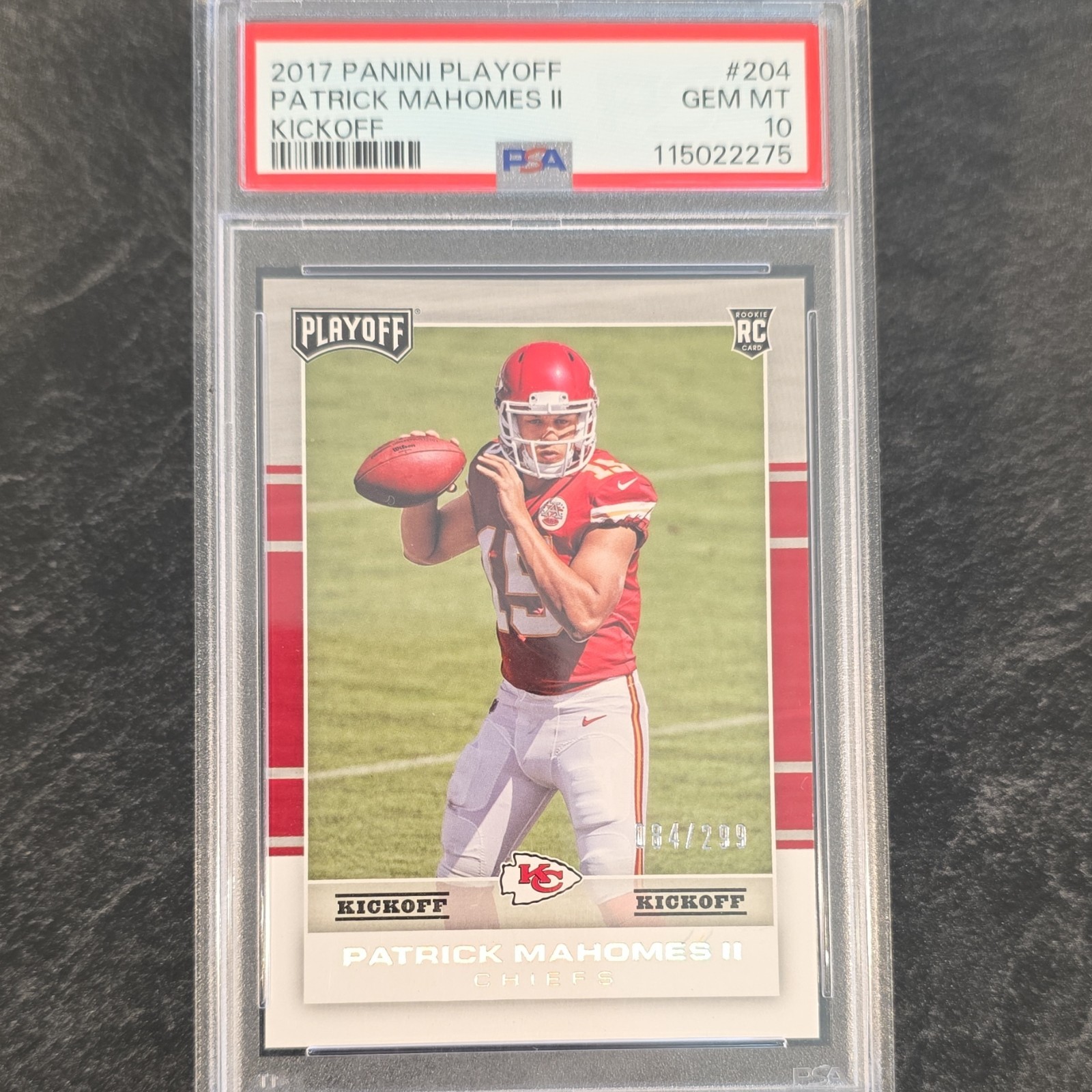 Patrick Mahomes Panini Playoff #204 Kickoff