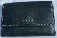 Fossil Women's Trifold Wallet Black Genuine Leather Vintage Good Condition