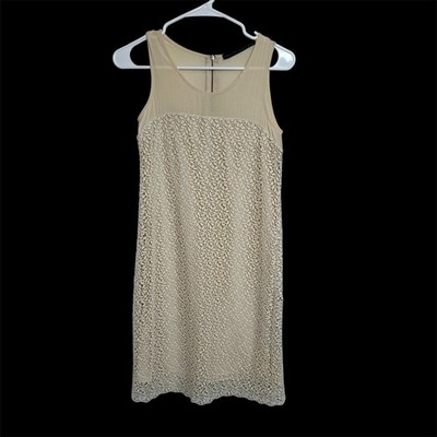Zara Basic XS Ivory Lace Shift Dress Sleeveless Back Zip Lined Midi