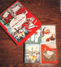VINTAGE 1940's Christmas VALUE BOX 50 CHRISTMAS GREETING CARDS w/Envs UNUSED 