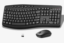 Wireless 2.4GHz Ergonomic Curved Keyboard Mouse Combo USB Plug Play Black