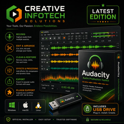   Audacity Pro 2027 Audio Music Editing Rec Software, USB/DVD Windows Mac Linux