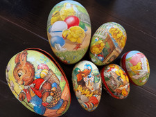 6 Vintage German Easter Egg Candy Container Nesting 2 x 3 Sets 6.5" 4" 3.25"