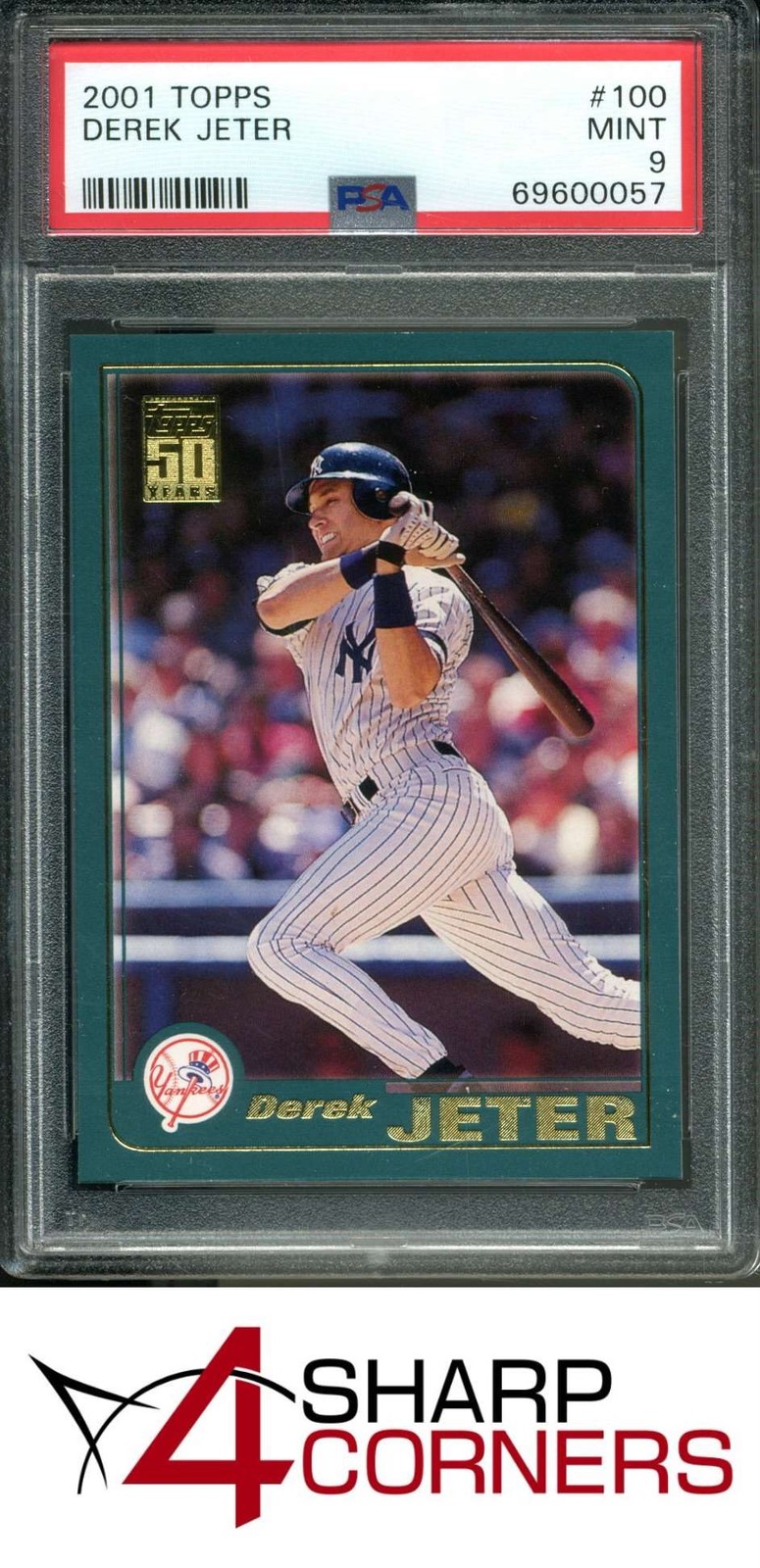 2001 TOPPS #100 DEREK JETER YANKEES HOF PSA 9 view 1