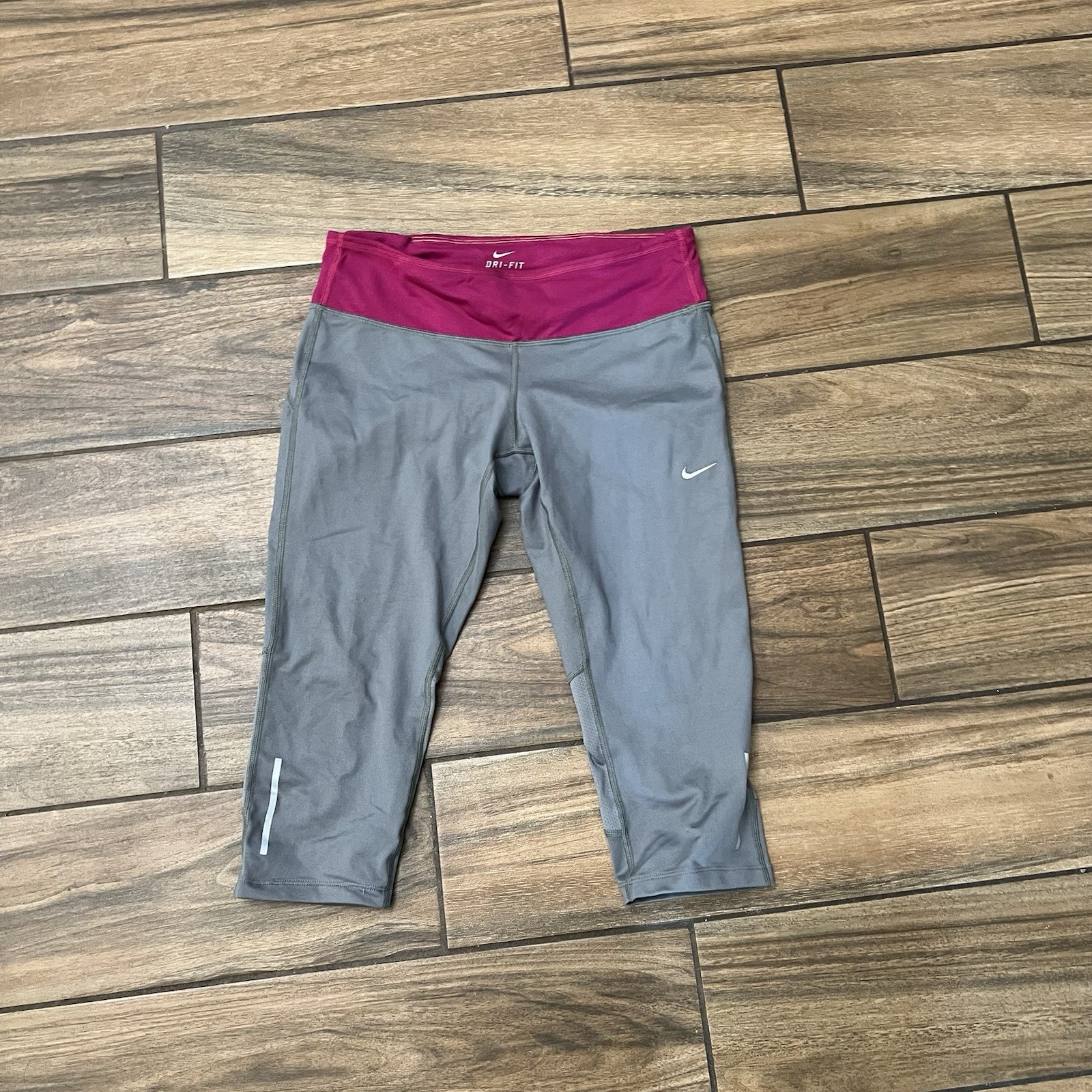 Nike Dri-FIT Cropped Leggings Women’s M Gray Pink Running Athletic