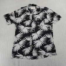 Weatherproof Vintage Shirt Mens Medium Black White Palm Print Button Up Hawaiian