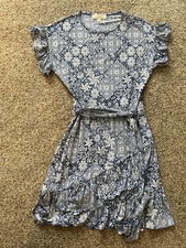 Michael Kors Womens Tie Waist Ruffled Dress Size XS Flutter Sleeve Blue