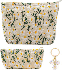2 Pezzi Trousse Trucchi Donna Con Portachiavi a Forma Di Margherita, Pochette Tr
