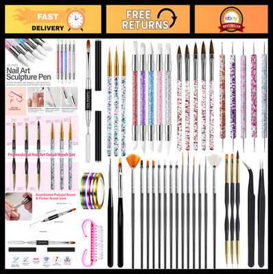 49 PCS Nail Art Brush Set - Dotting Tools, Liner Brushes, Silicone Sculpting & T