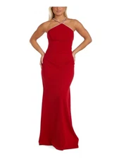 NIGHTWAY Womens Red Padded Lined Sleeveless Full-Length Gown Dress 4