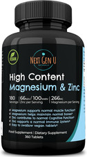 Magnesium & Zinc - Dietary Food Supplement - 360 Vegan Tablets, 266 Mg Magnesium 0.16 per thousand milligrams