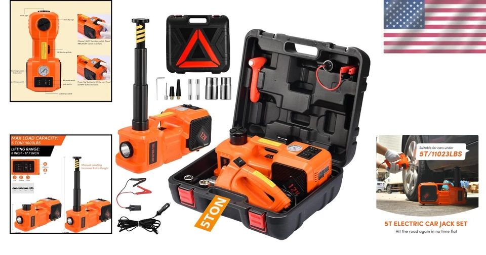 Electric Hydraulic Car Jack Kit 5 Ton with Impact Wrench Tire Inflator LED Light Foto 2 de 4
