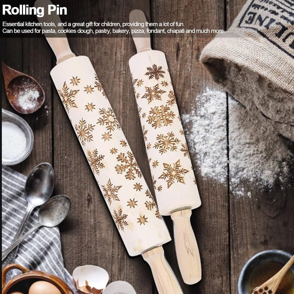 Embossed Wooden Rolling Pin for Baking, Deep Engraved Embossing White  - Image 2 of 4
