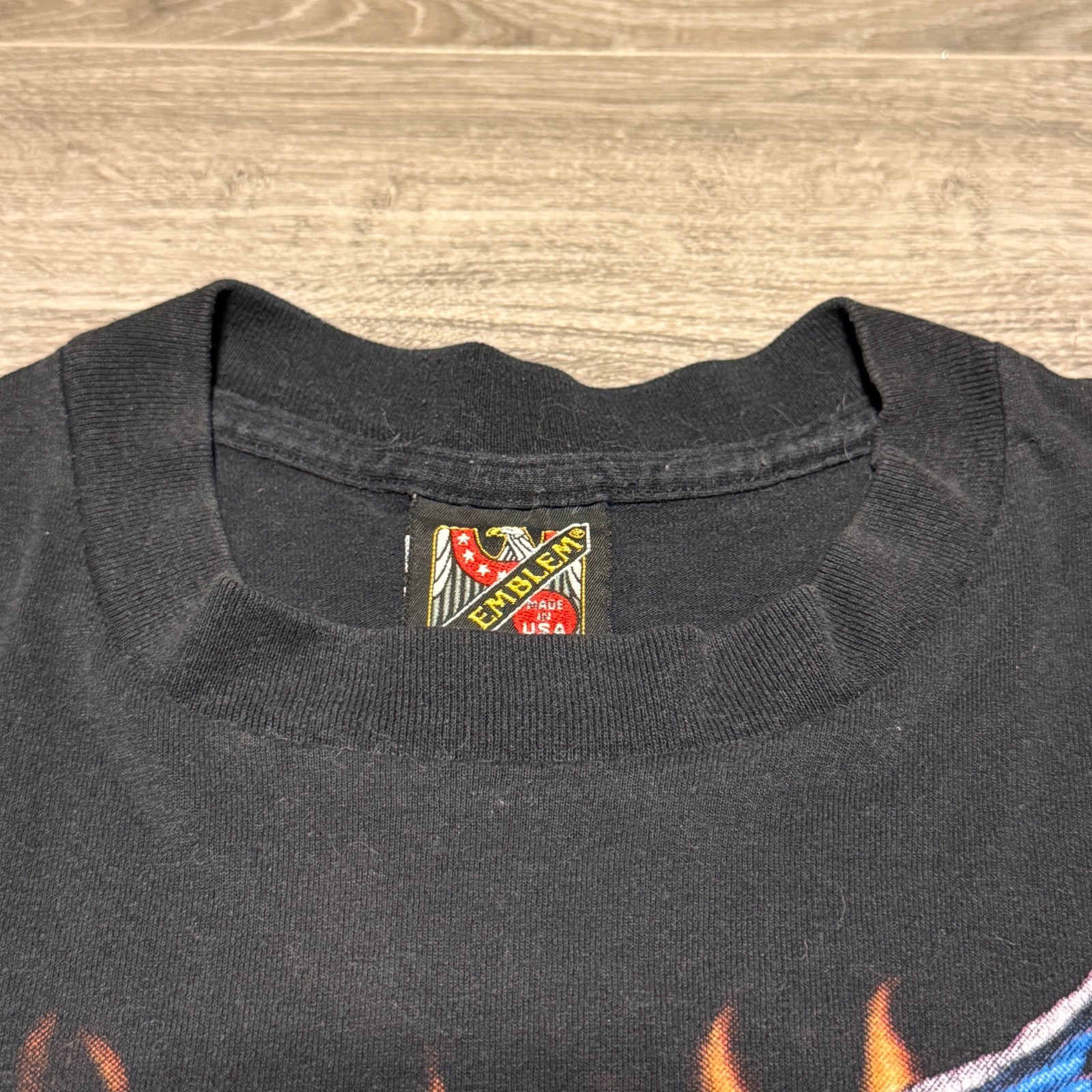 Vintage 1992 3D Emblem American Biker Flames Skull T-Shirt Men's Size XL 23 x 29 image 8