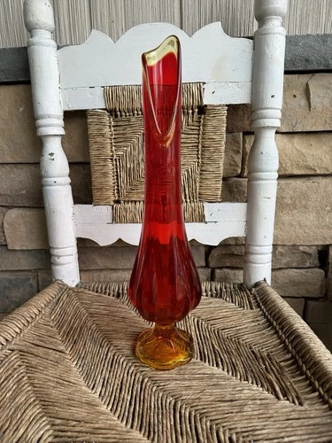 Fenton Vintage Colonial Orange Amberina Cadmium Blown Glass Swung Vase