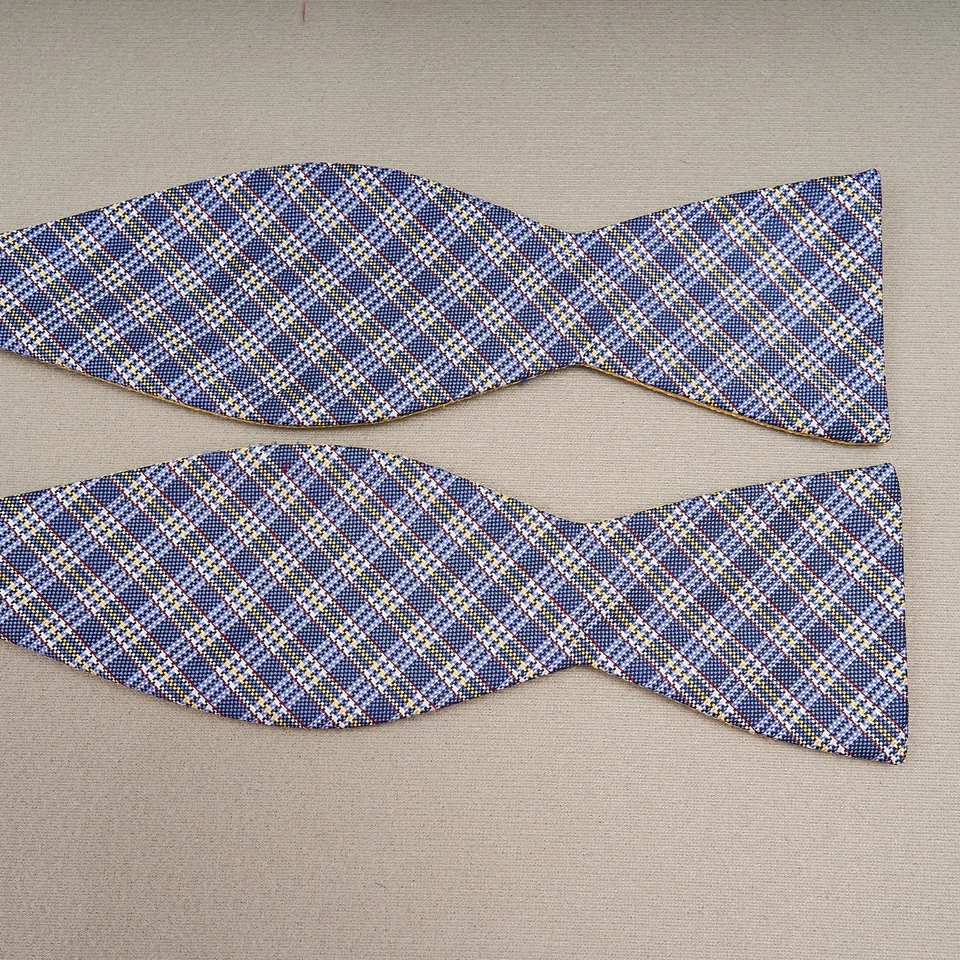 Галстук-бабочка Saddlebred из шелковой смеси желтый с синими точками клетчатый самостоятельный галстук регулируемый галстук - Изображение 4 из 4