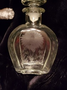 Etched Flower Whisky Whiskey Liquor Vintage Decanter 8.75"h