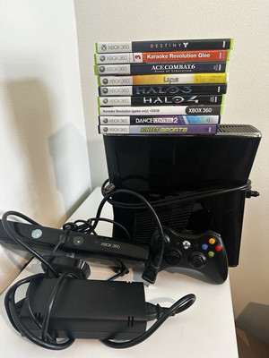 Xbox 360 S Slim 4GB 1439 Console Kinect Bundle, Controller Power AV, Read Desc