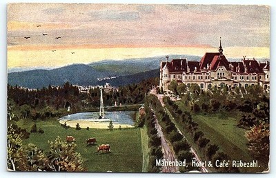 Postcard: Marienbad, Hotel & Cafe Rübezahl.