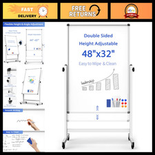 48x32 Rolling Magnetic Dry Erase Board, Double-Sided Whiteboard on Wheels