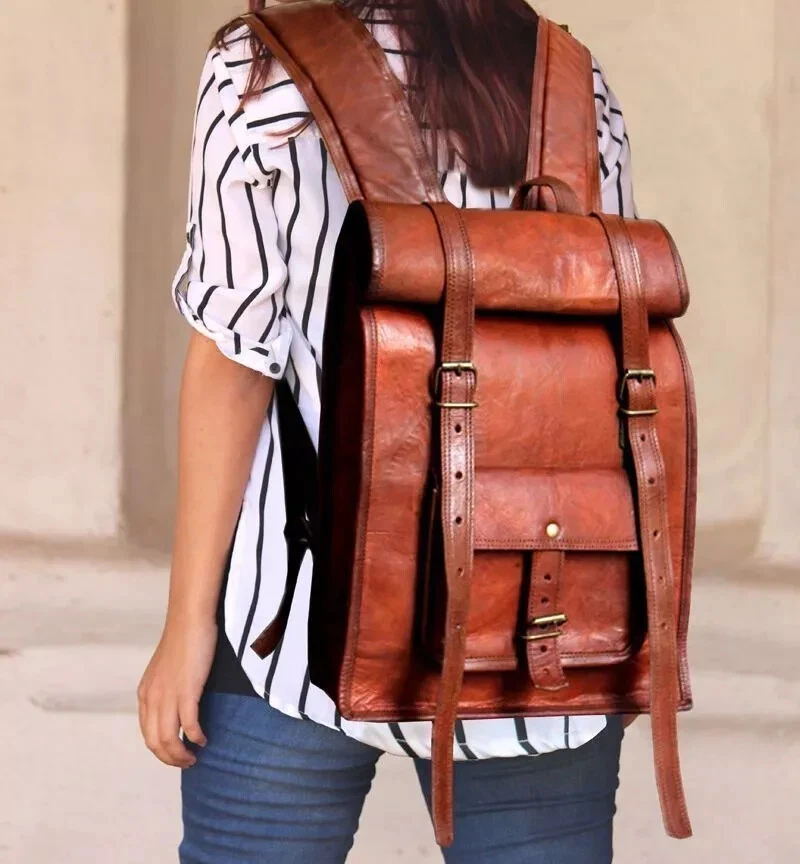 Men's Genuine Leather Vintage Laptop Backpack Rucksack Messenger Bag Satchel New