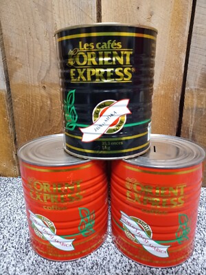 Lot of Three Vintage Orient Express Coffee Tins One is Bank