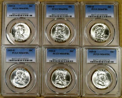 100/% White 1958-D PCGS MS64 FBL Franklin Half Dollar